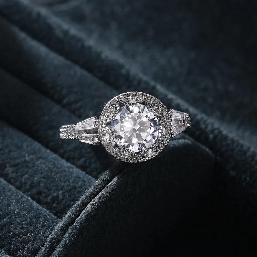 😍Statement CZ Flower 925 Silver Plated Vintage Wedding Ring for Women, L064